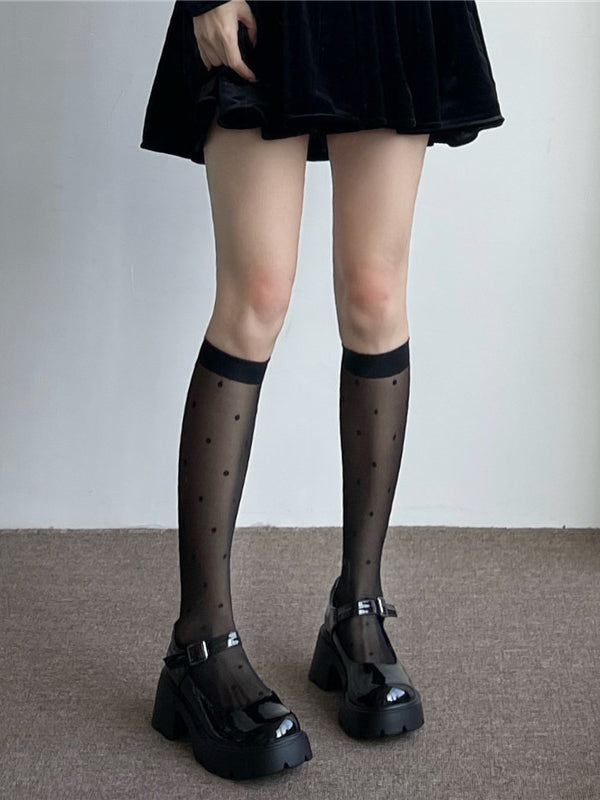 LS Kaos Kaki Putih Renda Panjang Polos & Bermotif Tipis Fashion Wanita Lucu All Size 8429 Stocking Korean Style Hitam Cute