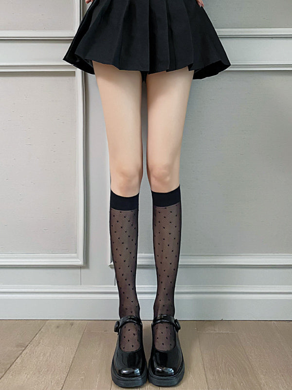 LS Kaos Kaki Putih Renda Panjang Polos & Bermotif Tipis Fashion Wanita Lucu All Size 8429 Stocking Korean Style Hitam Cute