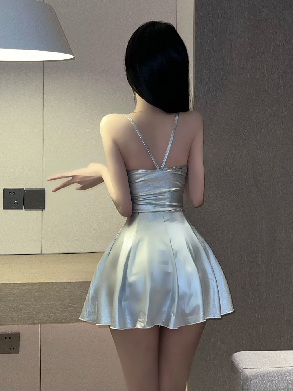 Dress Woman Sleeveless Strap Spaghetti Backless Elegant 8498 (S/M/L)