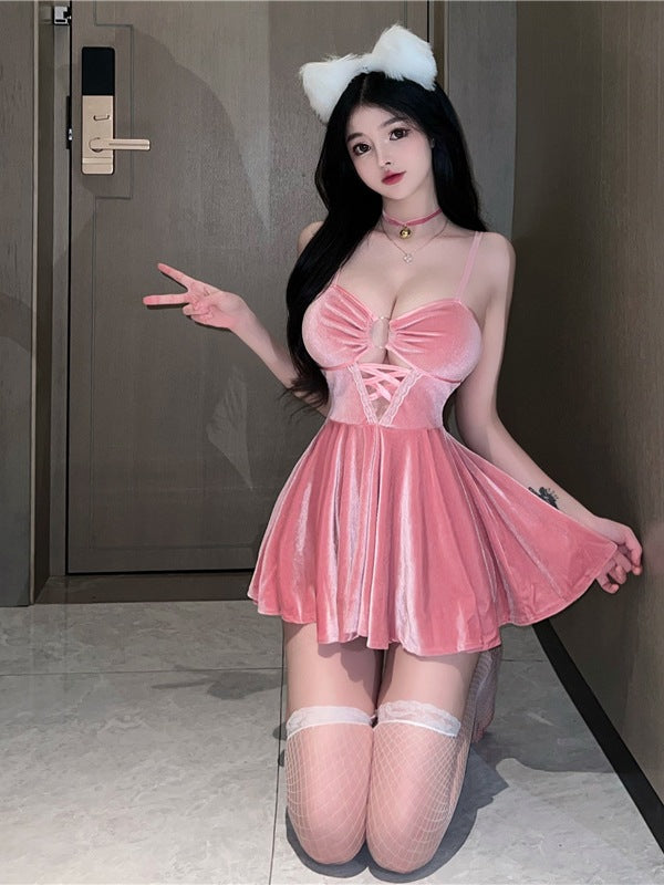 Velvet A-Line Mini Spaghetti Strap Dress 8676