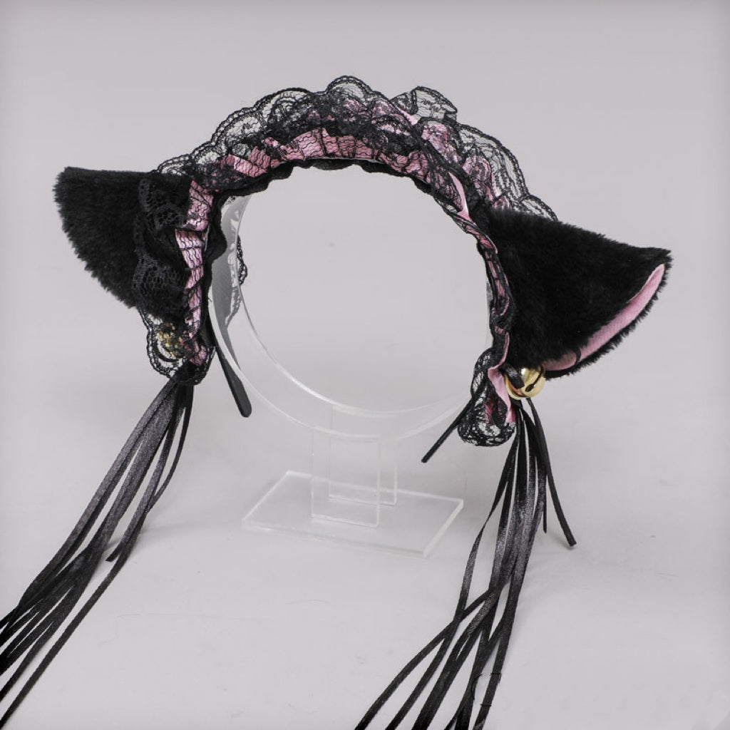 LS Bando Cosplay Lucu Telinga Kucing Renda Tali Rumbai Fashion Lolita All Size 8805 Hiasan Kepala Wanita Cat Ear With Tassel