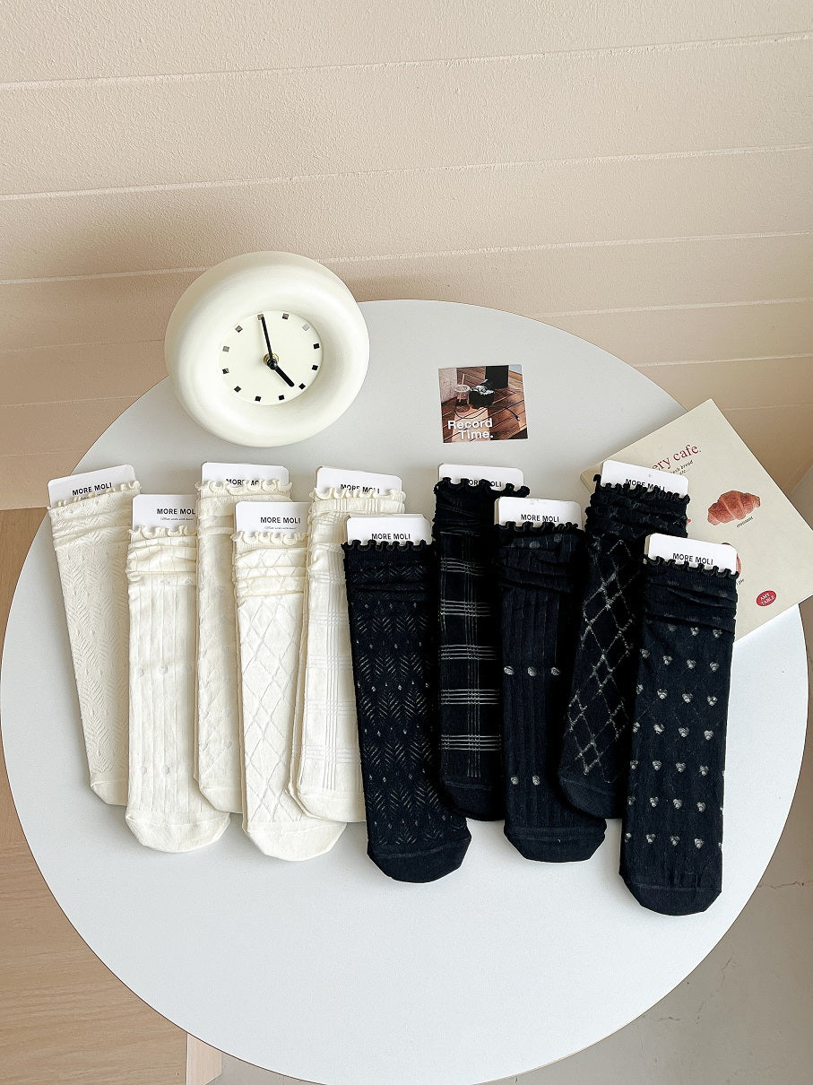 Women's Socks Ruffle Thin Long Stockings 8694