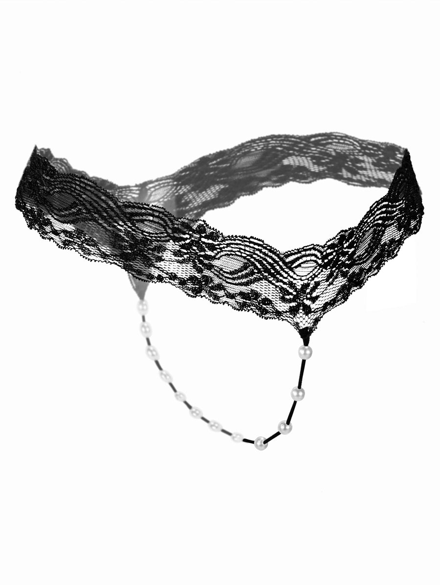 Women's G-string Crotch Thongs Lace Pearl 8777
