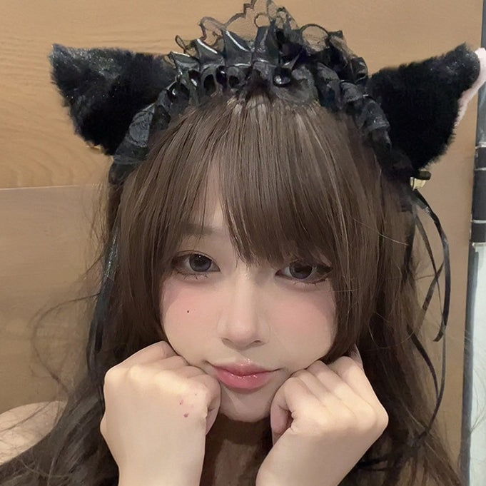 LS Bando Cosplay Lucu Telinga Kucing Renda Tali Rumbai Fashion Lolita All Size 8805 Hiasan Kepala Wanita Cat Ear With Tassel