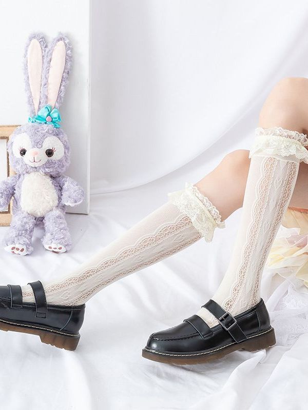 Women Lace Socks Hollow Out Knee High Length L018