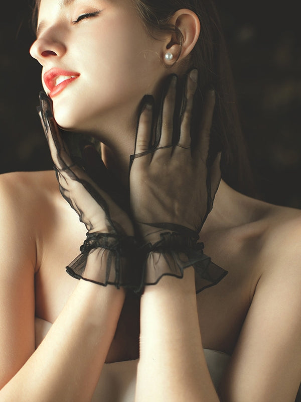 Women's Thin Net Gloves Short Full Finger 8931