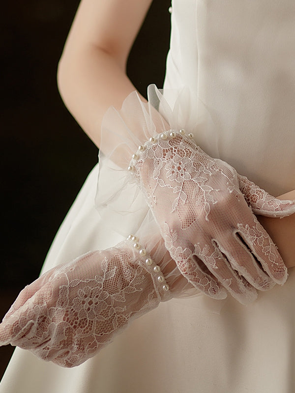 LS Sarung Tangan Wanita Polos Transparan Motif Renda Aksesoris Mutiara All Size 8942 Women Gloves Full Finger Pendek Fashion Lolita