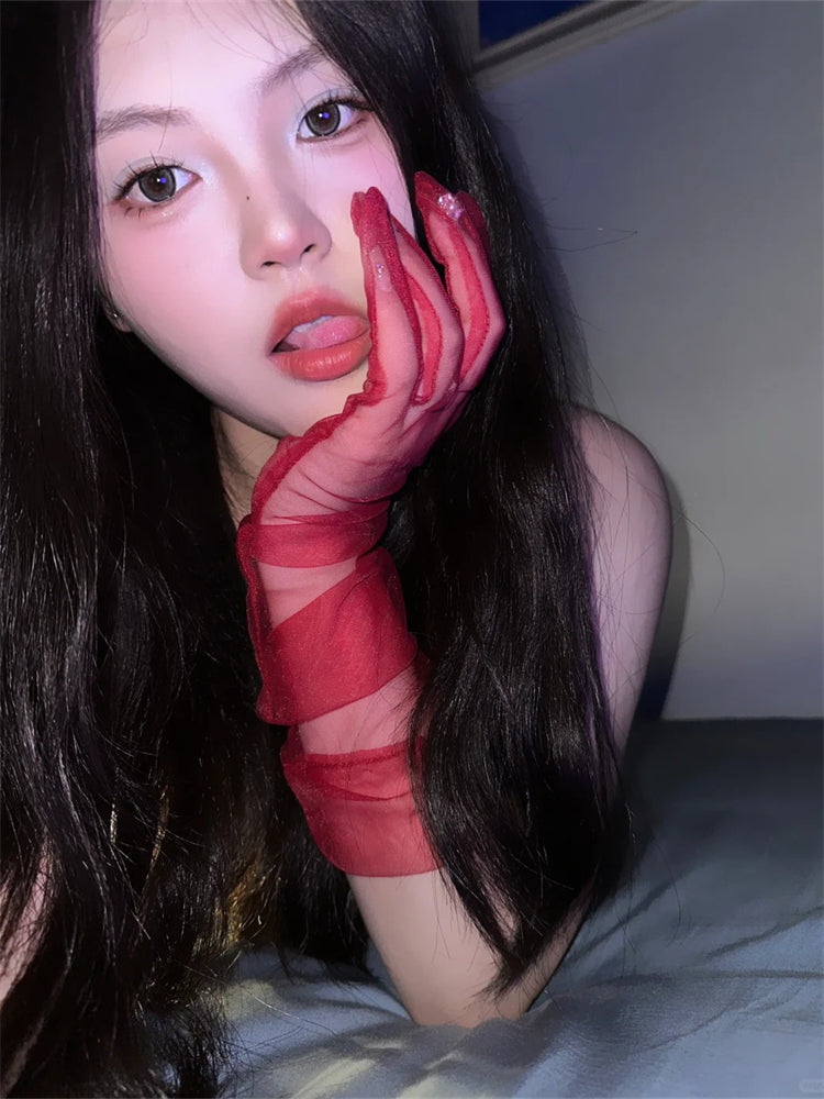 LS Sarung Tangan Wedding Panjang Fashion Renda Super Tipis Korean Style Polos All Size 8376 Gloves Pesta Women Loose Thin Longgar