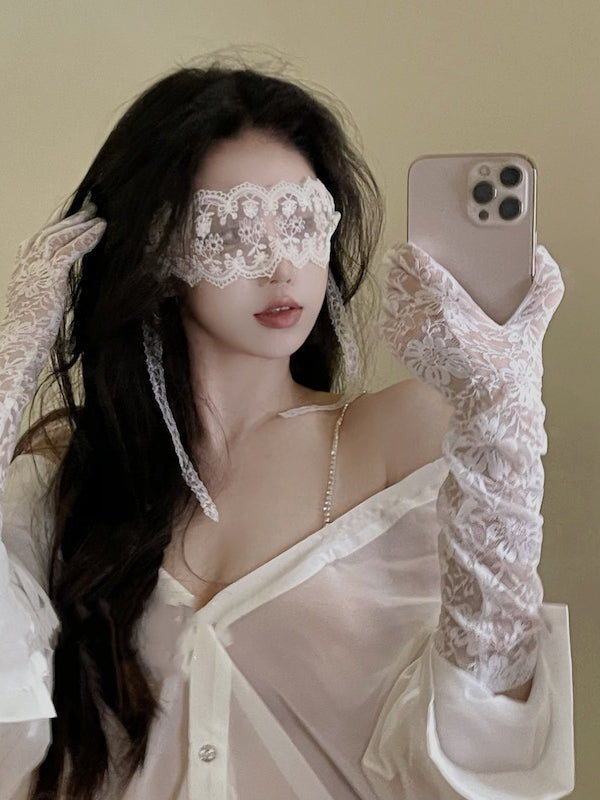 LS Women Bridal Wedding Elegant Long Lace Gloves 8971