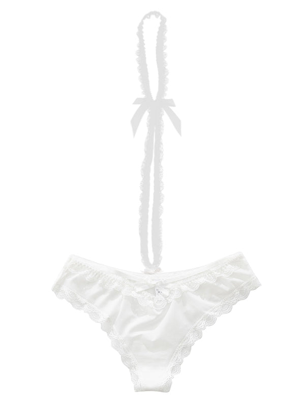 Women's Transparent Lace Panties Hollow Ribbon Straps Halter Neck L004 (M/L)