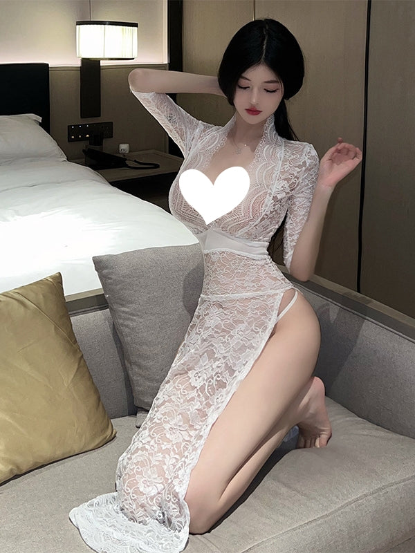 Women Sexy Lace Midi Dress Bodycon Lingerie polos 8961