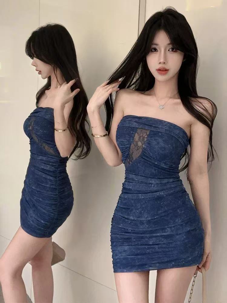 Women's Elegant Hollow Transparent Lace Mini Tube Dress L017