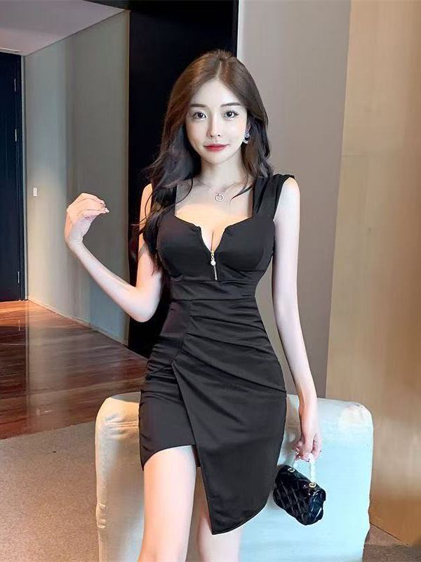 Women's Off Shoulder Dress Mini Zipper Asymmetrical L057 (S/M/L)