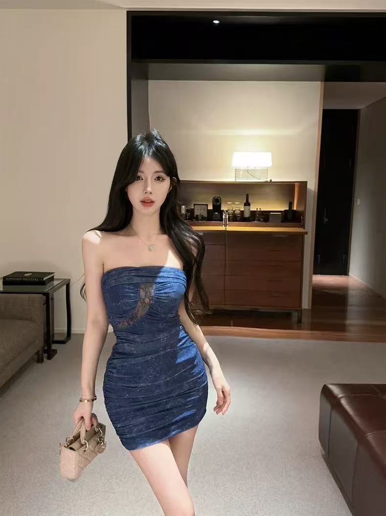 Women's Elegant Hollow Transparent Lace Mini Tube Dress L017