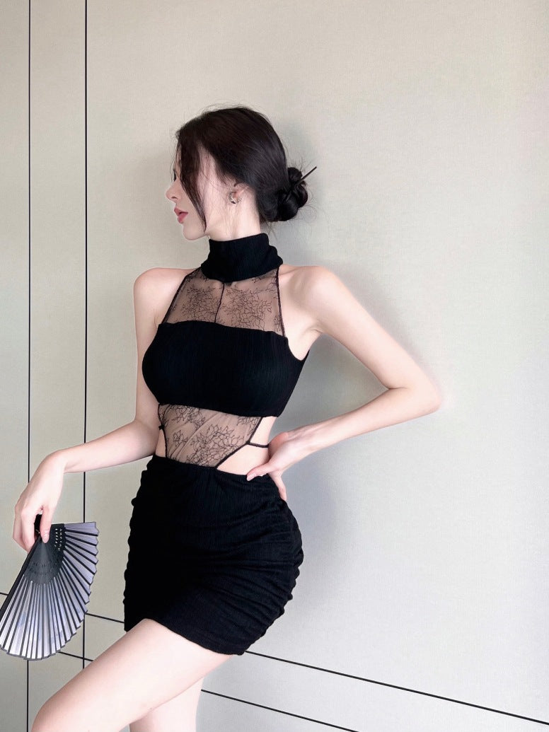 Dress Slim Fit Bodycon Alluring Lace Waist-Exposing See-Through L015