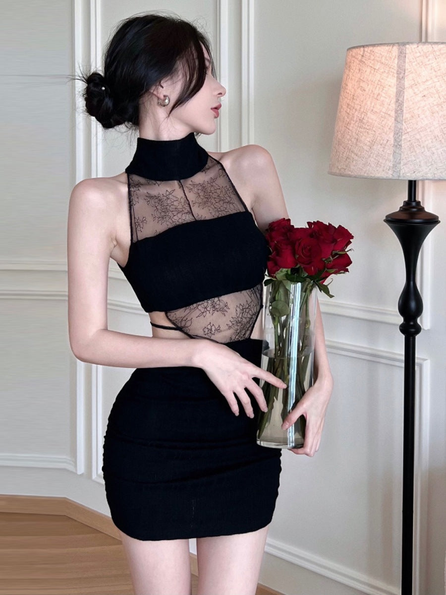 Dress Slim Fit Bodycon Alluring Lace Waist-Exposing See-Through L015