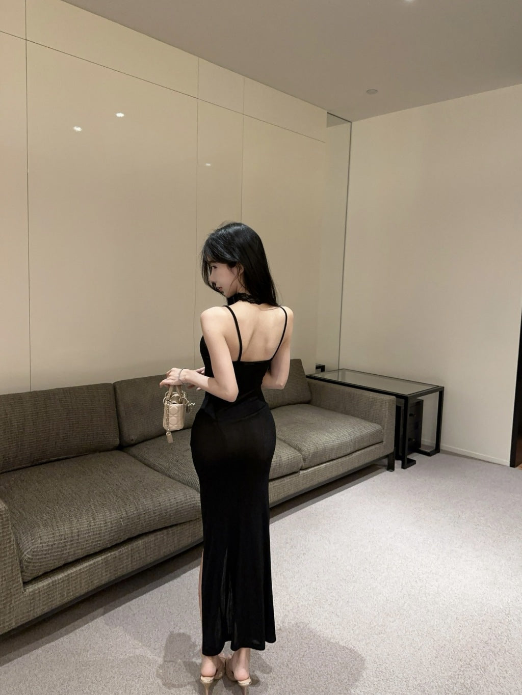 Women's Dress Lace High Neck Halter Ribbons Sleeveless  L006