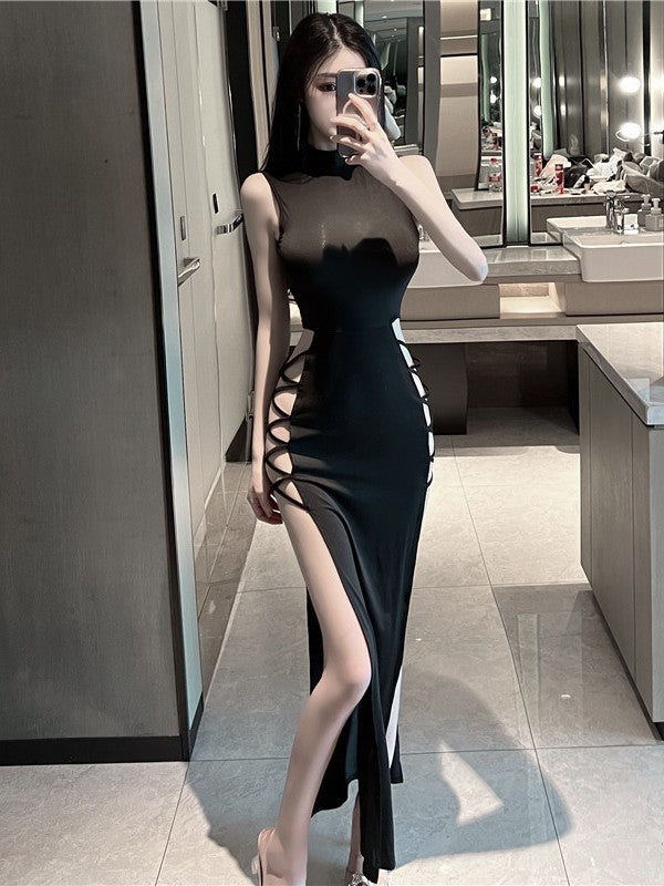 Bodycon Dress High Slit Lace Up Sleeveless L013