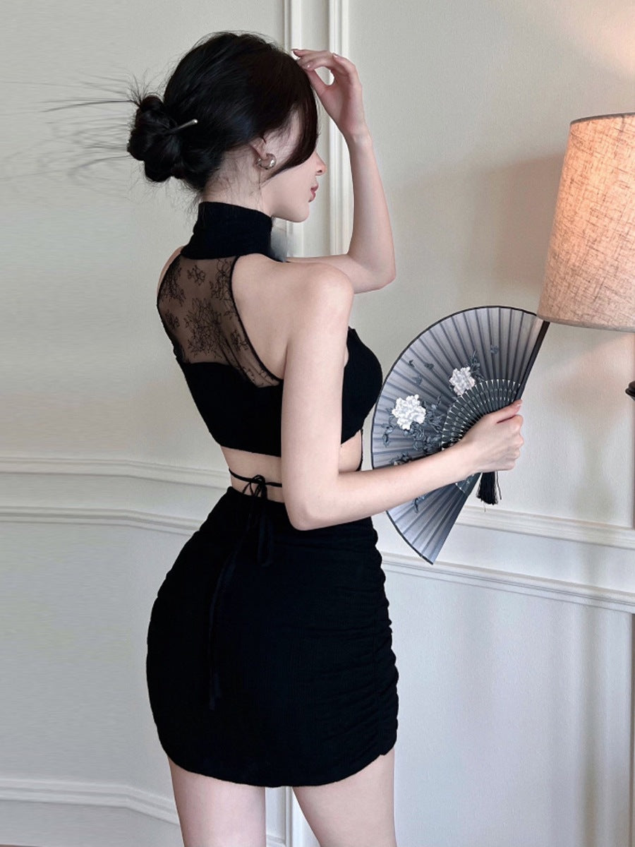 Dress Slim Fit Bodycon Alluring Lace Waist-Exposing See-Through L015